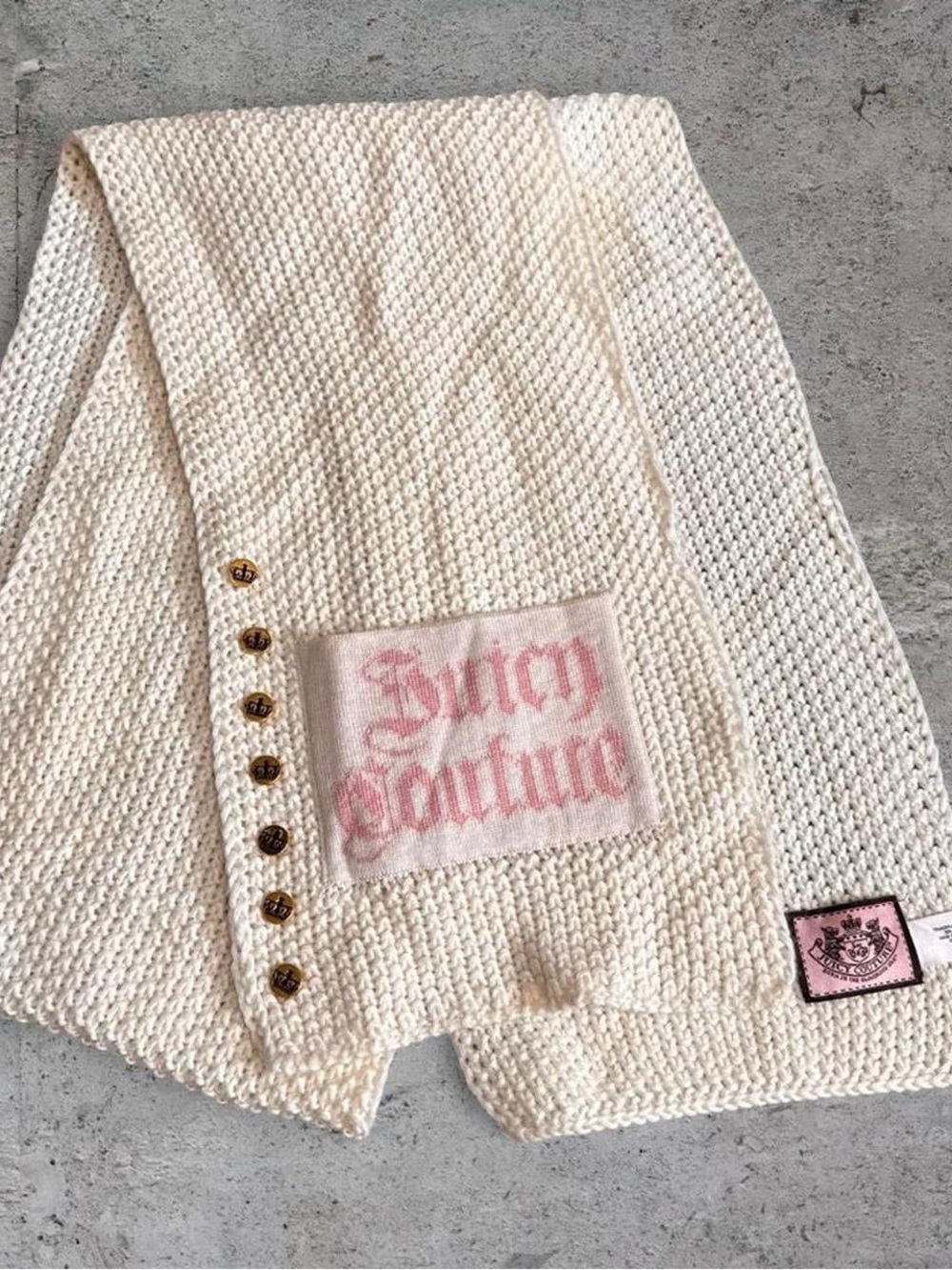 Juicy Couture Vintage Crochet Knit Cream Scarf